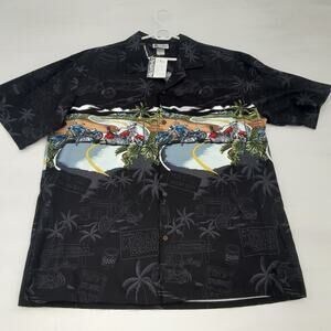 Aloha Republic Hawaiian Shirt Men’s XL Motorcycle Made USA Biker Print Black EUC